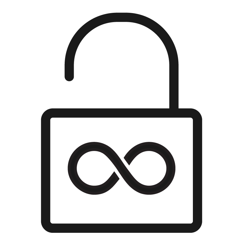 icon of a pad-lock with an infinity symbol on it